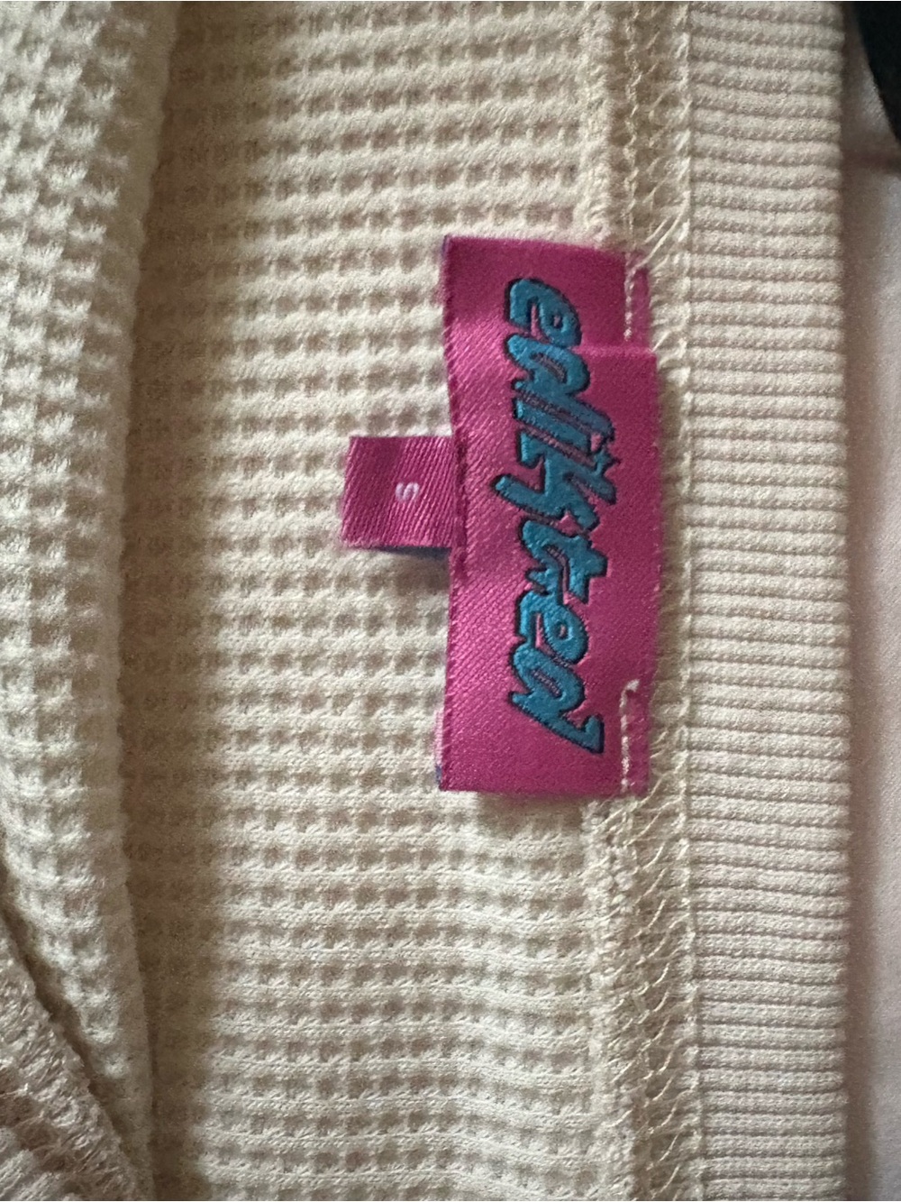 Energie Cream Waffle-Knit Cardigan with Pink Logo Tag
